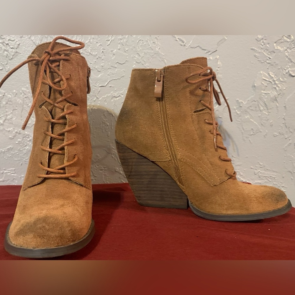 Very Volatile Brown Lace Up Wedge Boots